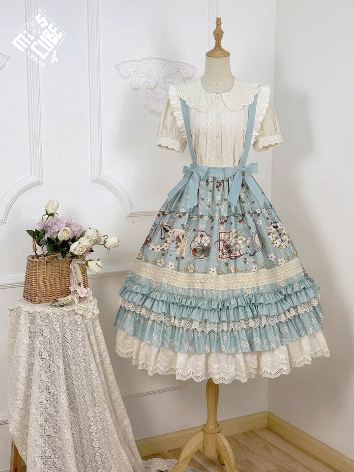 Miss Cube~Cool Sheep Whisper~Kawaii Retro Lolita SK with Detachable Suspenders