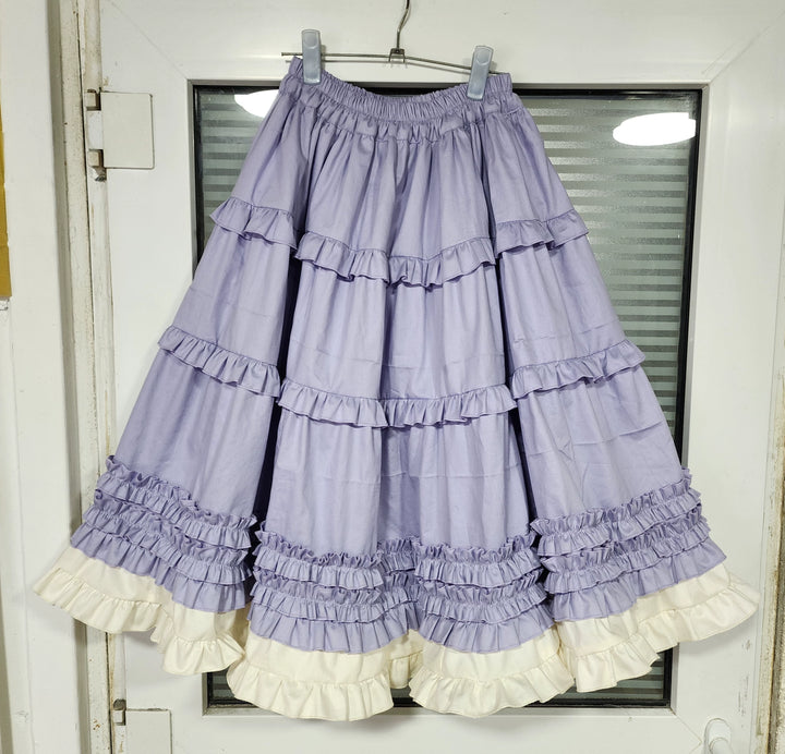 WangYan&Summer~Sweet Lolita Cotton SK Ruffed Long Skirt Customizable 70 cm long  