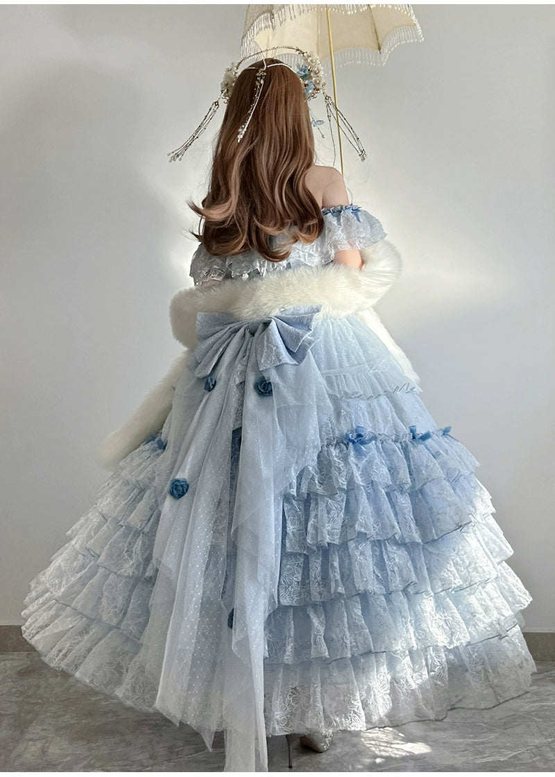 (BFM)Dream Gift Box~Moonlight Farewell Poem~Gorgeous Lolita Dress Flower Wedding Lolita OP   