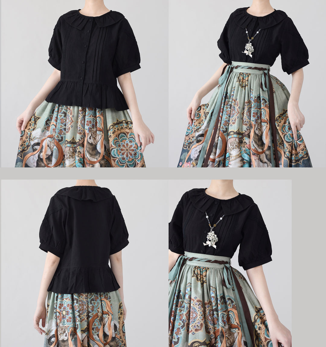 MIST~Spring Retro~Cotton Kawaii Lolita Shirt with Ruffled Neck and Lace Detail 42777:753225