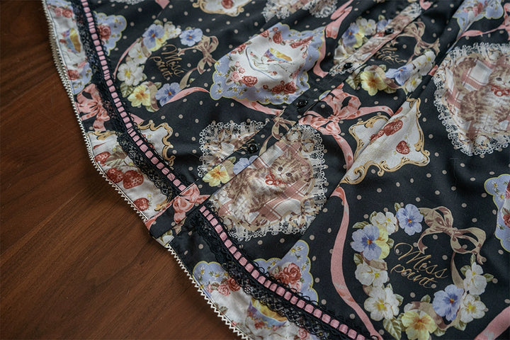 Miss Point~Cat and Rose Tea~Sweet Lolita Skirt with Cute Prints Customized Size 42140:728030