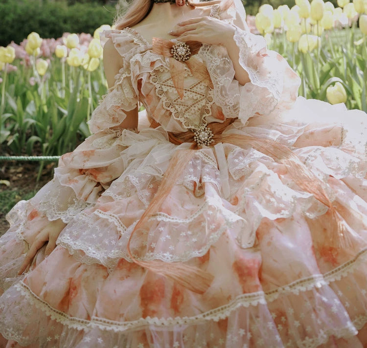 Cat Fairy - Rose Letter - Wedding Lolita Princess Dress Floral Printing Flounce Hem