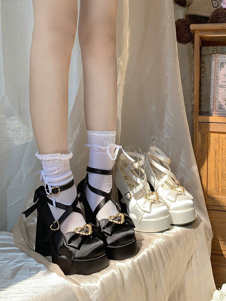 (BFM)Cheesecake~Mousse Heart~Sweet Lolita High Heel Shoes Mary Jane Love Heel Shoes   