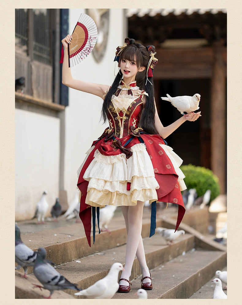 Urtto~Fengming Yaoshan~Winter Qi Lolita JSK Set with Chinese Style Cape and Bolero