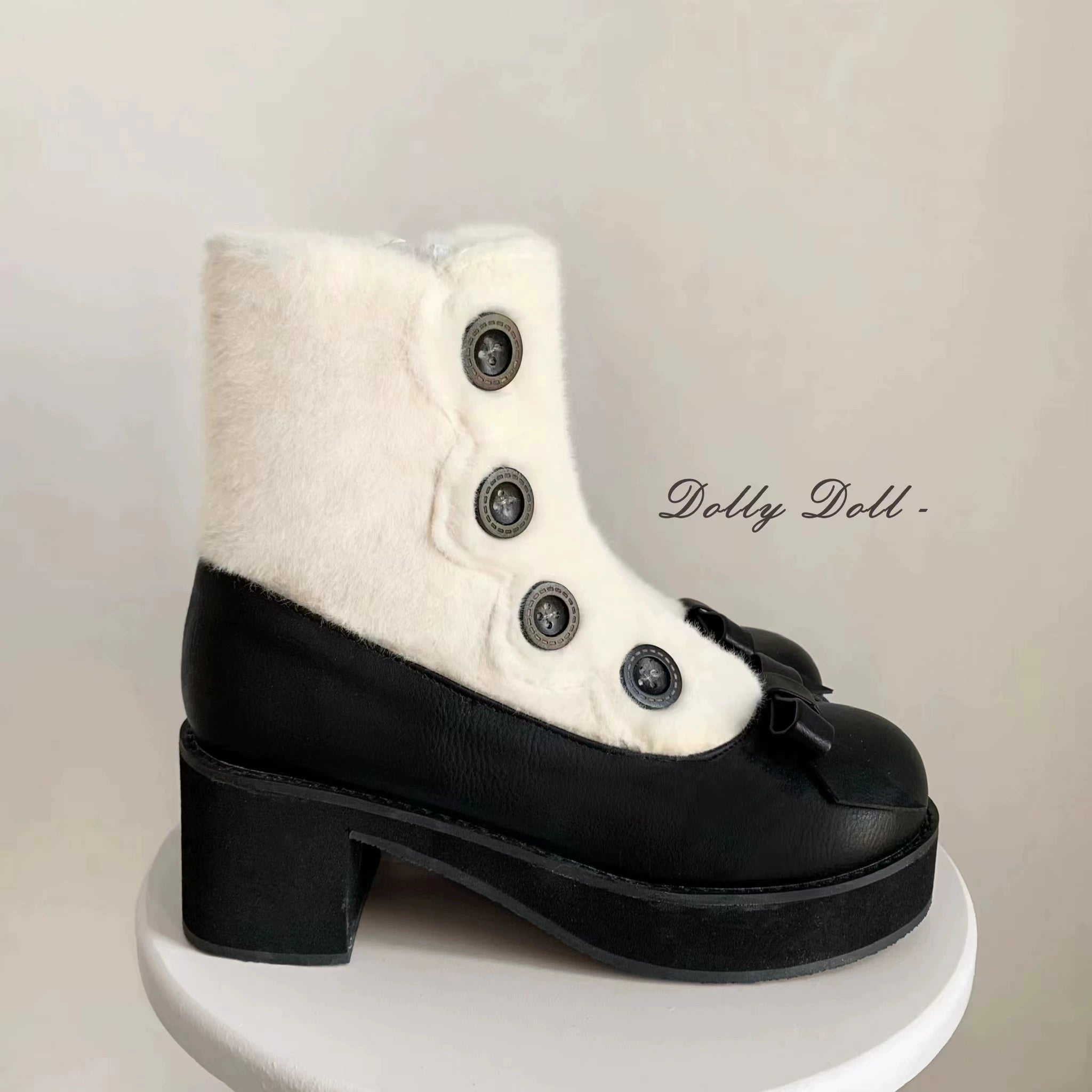 Dolly Doll~Winter Lolita Boots Fur Mary Jane Lolita Low Heel Shoes 32674:403480
