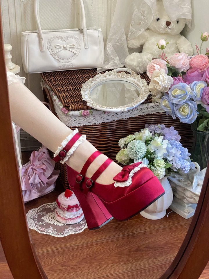 Pure Tea For Dream~Otome Fairy Tale~Sweet Lolita Shoes High Platform Satin Heels 42091:726194