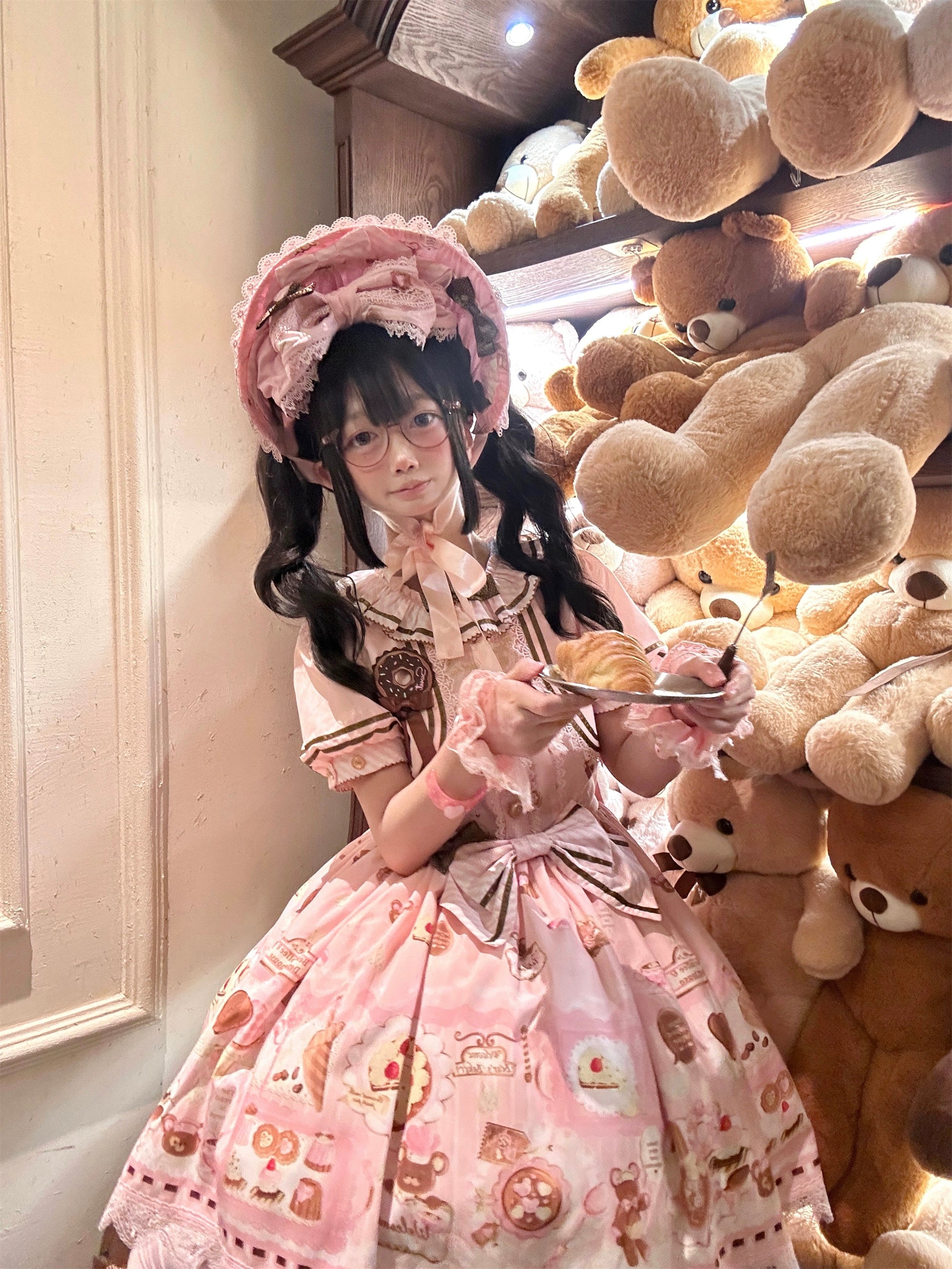 Babyblue - Dream Teahouse - Dessert Print Kawaii Lolita OP Dress Suit 43332:773716