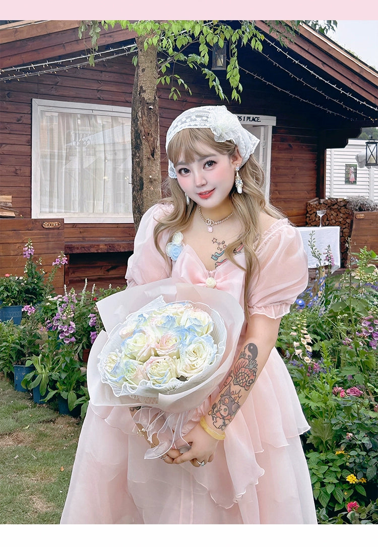 Yingtang~Plus Size Lolita Pink Gorgeous OP Dress Princess Trailing Dress   