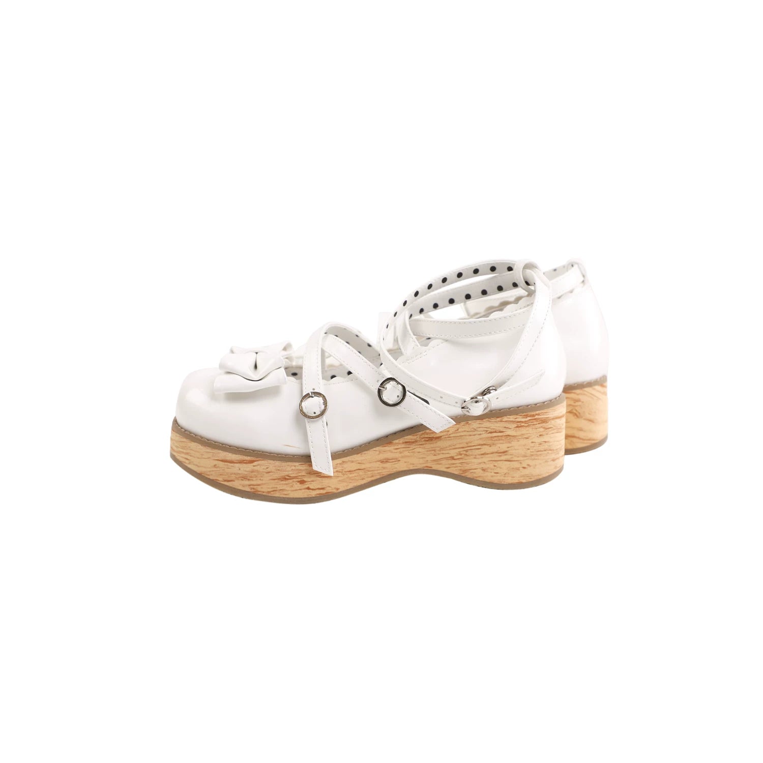 Puff Tata - Sweet Lolita Platform Shoes, Wood Grain Sole White - Mid Heel Version 34