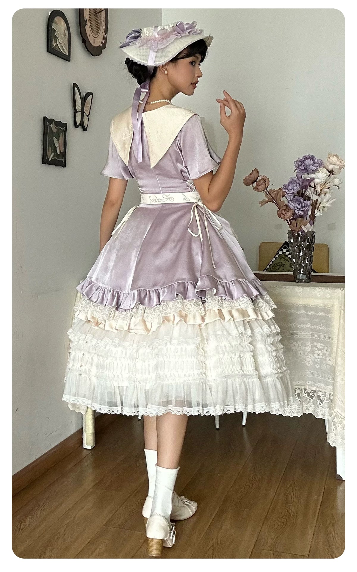 Glass Floral Garden - Classic Lolita Blouse and SK Set, Butterfly Embroidered 45978:870256