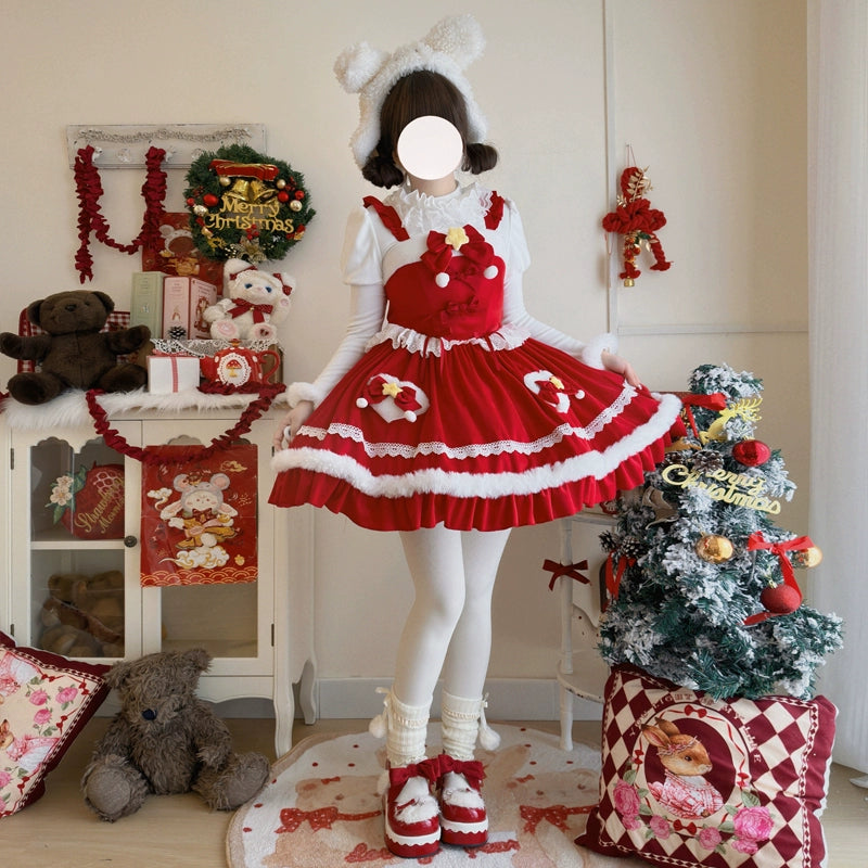 Christmas Sweet Lolita JSK Winter Jumper Dress S Blue JSK Cape