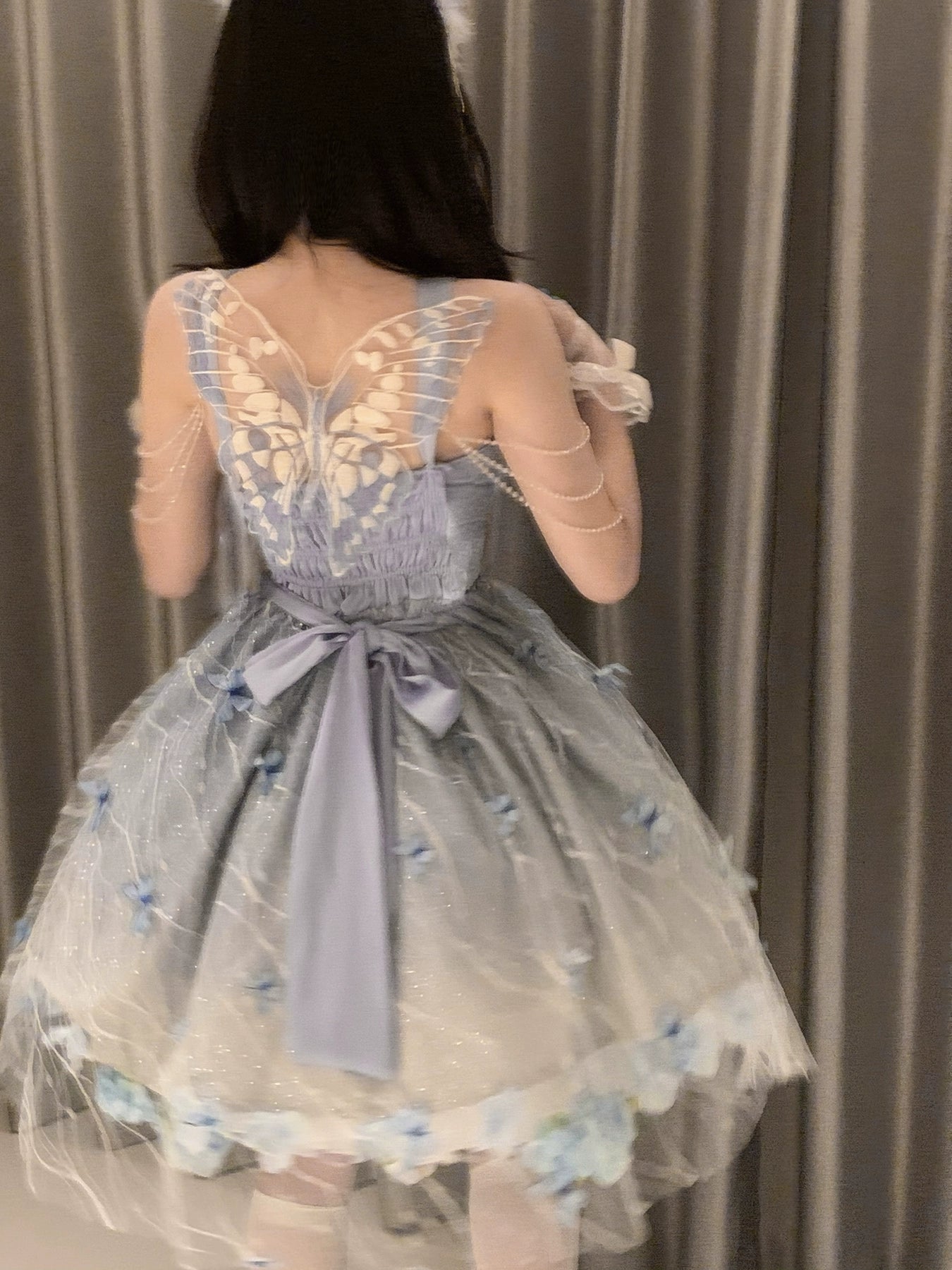 Night Dream~Butterfly Dreamland~Elegant Lolita Gorgeous Blue Butterfly JSK   