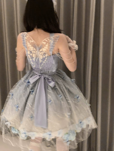 Night Dream~Butterfly Dreamland~Elegant Lolita Gorgeous Blue Butterfly JSK   