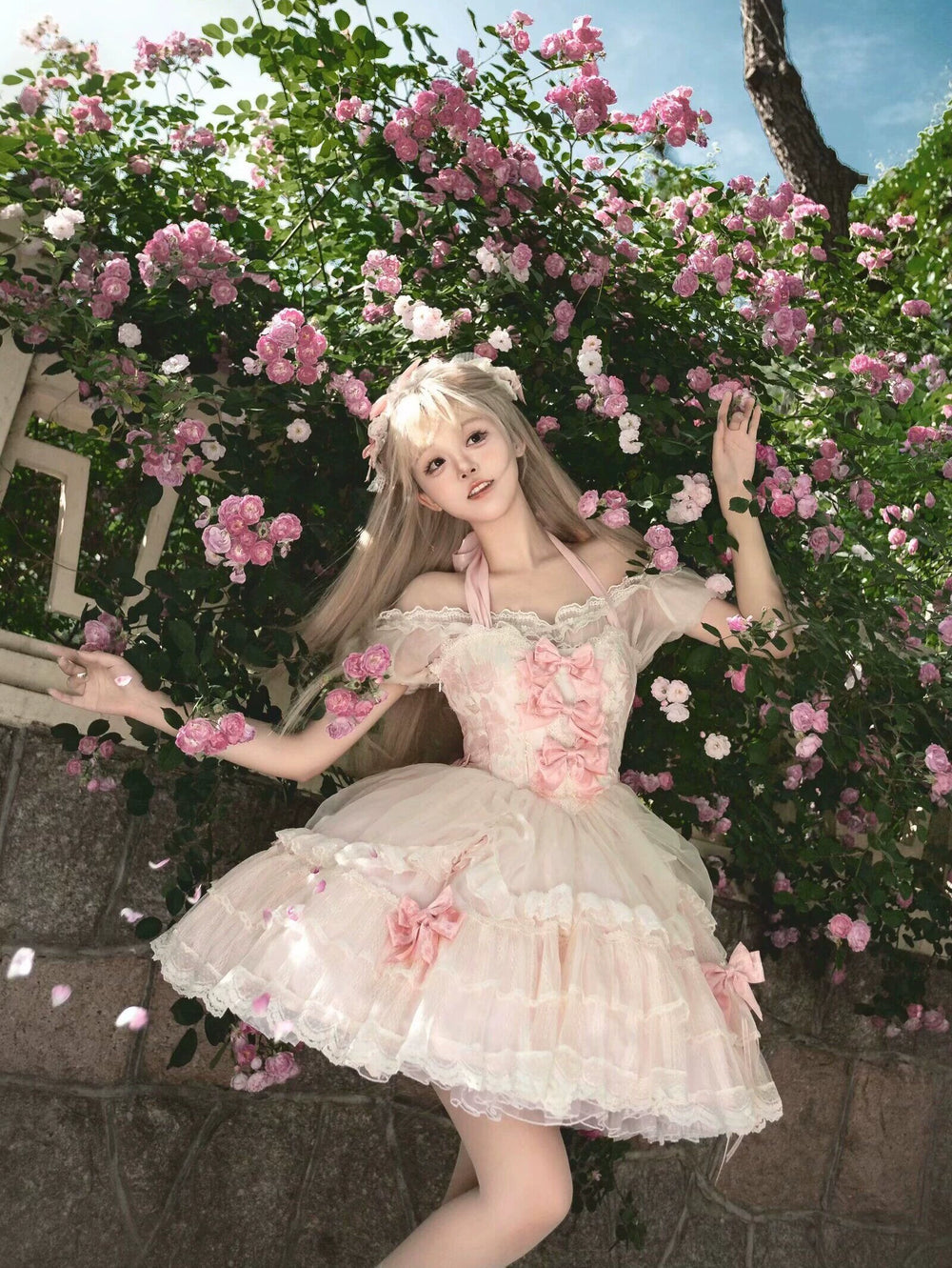 Sakurahime~Floral~Sweet Lolita Jumper Dress Ballet Style Halter JSK   