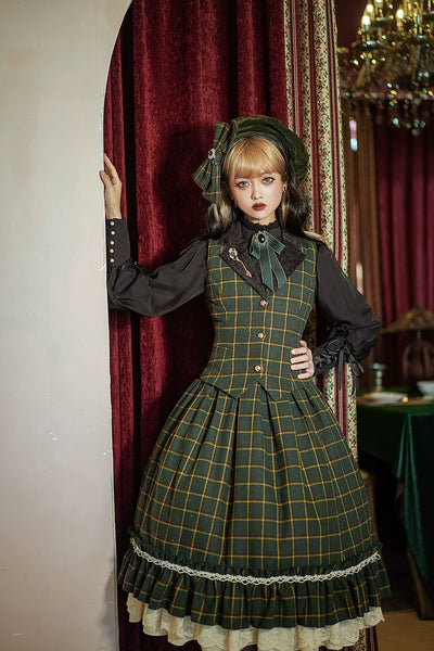 (BFM)Miss Point~Rose~Elegant Lolita Pliad Print Vest Customized S dark green grid 