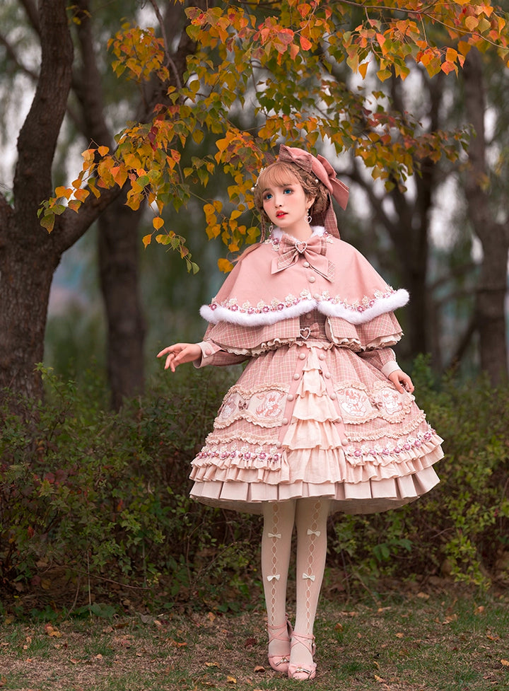 Youpairui~Helford~Sweet Coordinated Lolita Suit Pink Plaid Lolita SK Set   