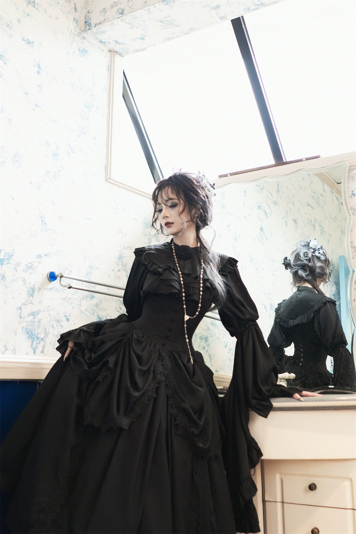 Muppet Mind Ben - Dreaming - Gothic Lolita Skirt Fishbone Long Skirt Ruffled Hem 36858:608380