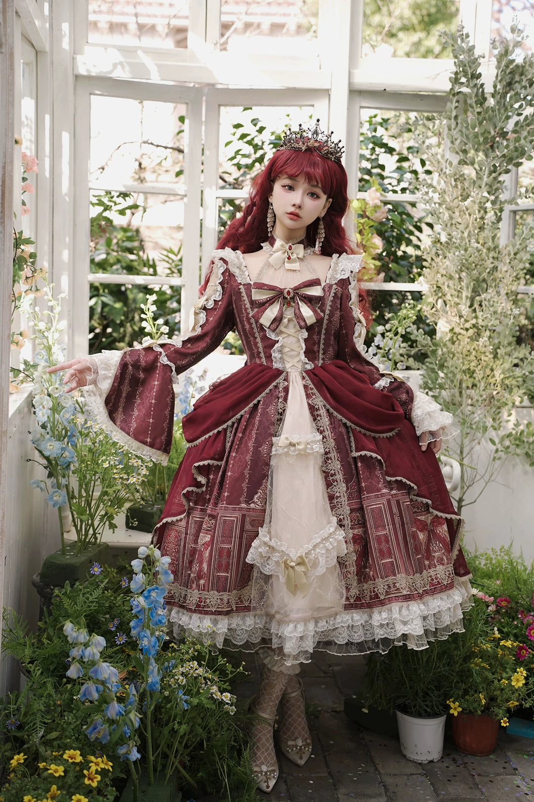 Cornfield Lolita~Baroque Palace~Classcial Lolita Long Sleeve OP Front Open Princess Sleeve Printed Dress 36964:542314