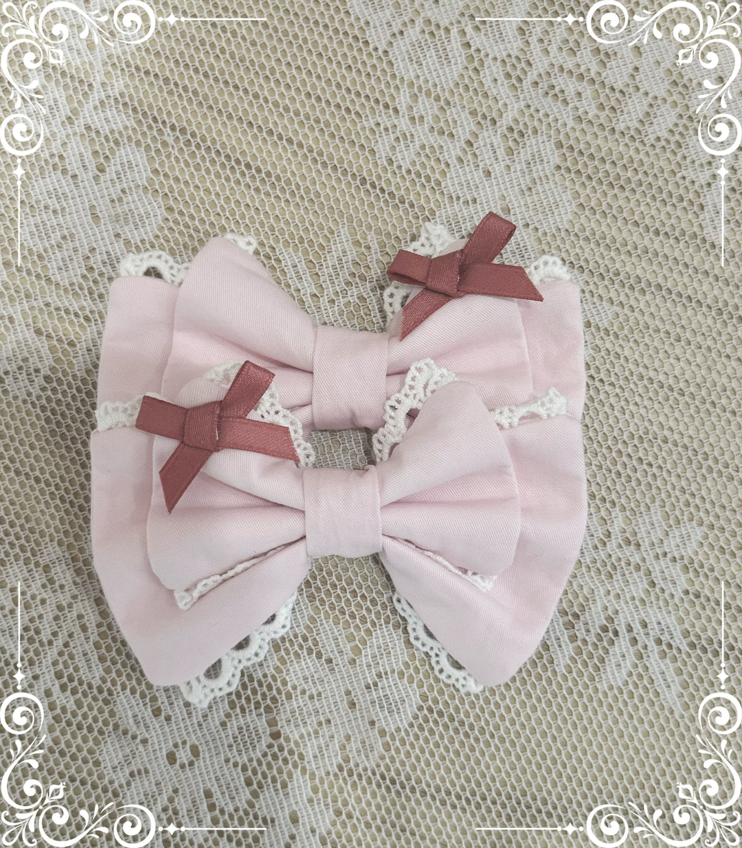 (BFM)Little Bear~Laura's Doll~Sweet Lolita Bloomer Bonnet Headband Hair Clip Raspberry Hair Clips (a pair) Free size 