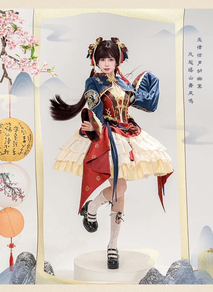 Urtto~Fengming Yaoshan~Winter Qi Lolita JSK Set with Chinese Style Cape and Bolero JSK + cape S