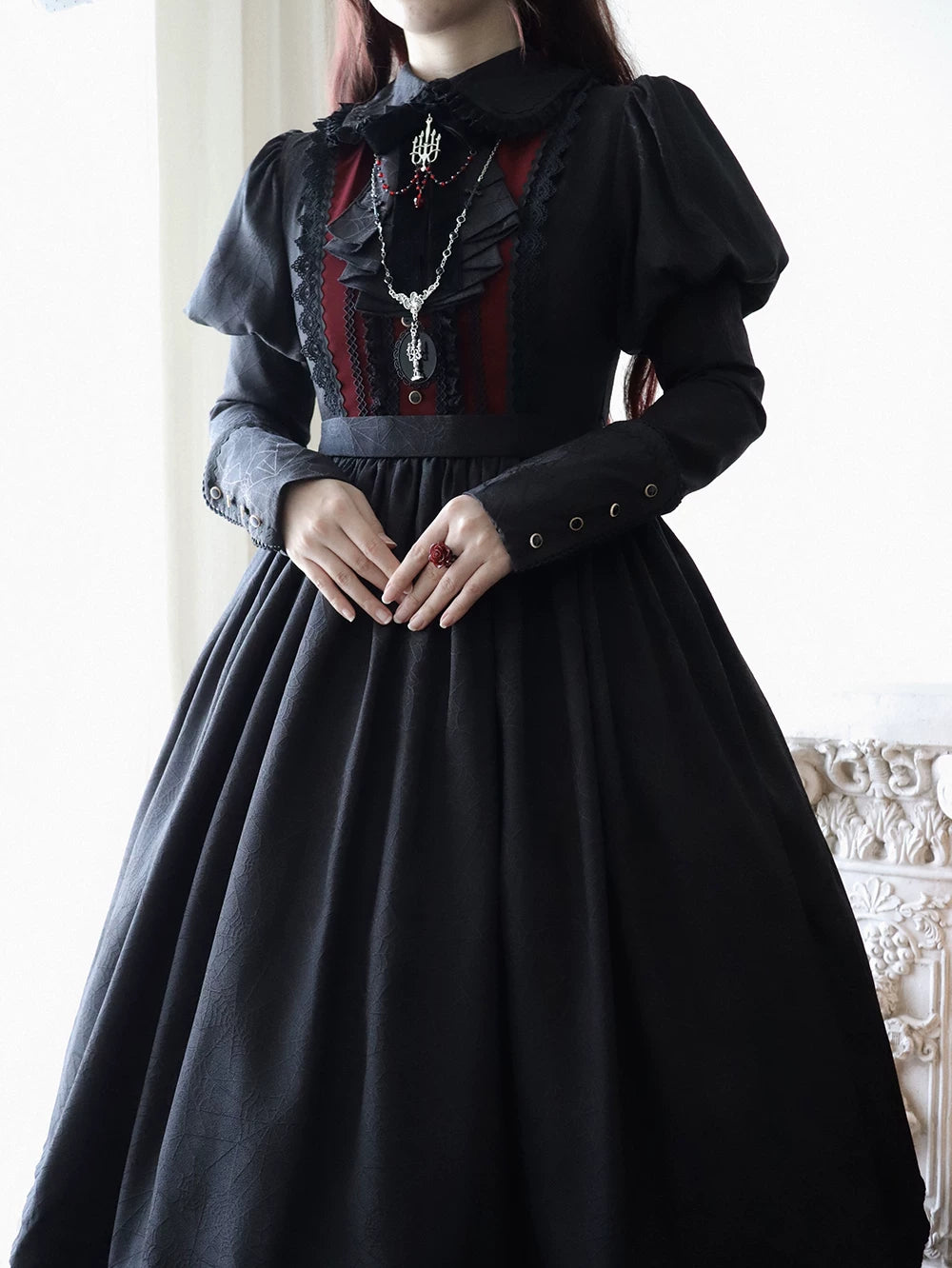 Blood Night Lantern - Jacquard Gothic Lolita Dress, Juliet Sleeve 44543:812343