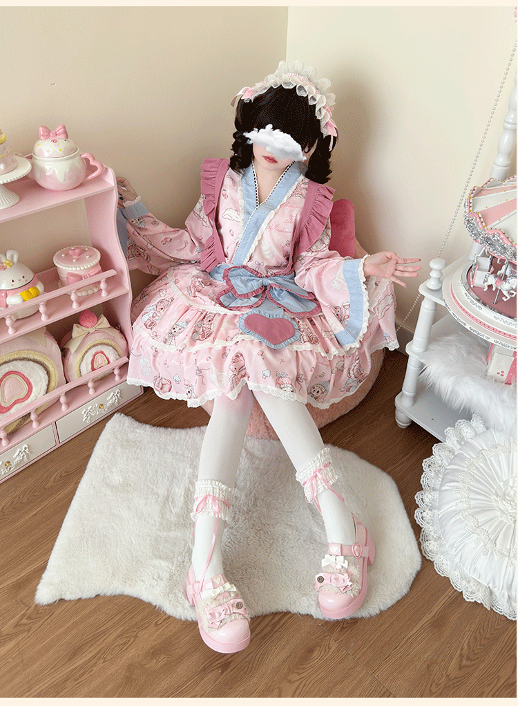 Niu Niu~Showa Moe Bear~Plus Size Wa Lolita Dress Set Kawaii Lolita SK Suit