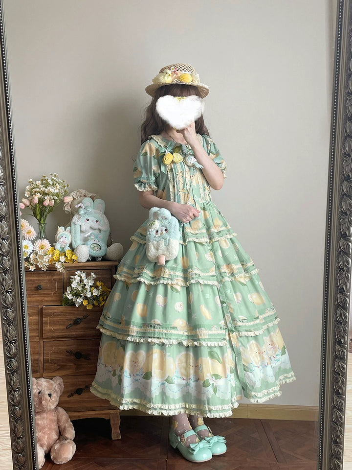 Miss Point~Lemon Chick~Country Lolita Printed OP With Button Front 42984:760406