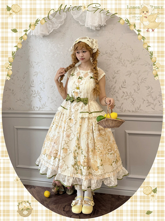 Alice girl~Lemon Rabbit~Kawaii Lolita Bonnet Brooch Embroidered Triangle Scarf   