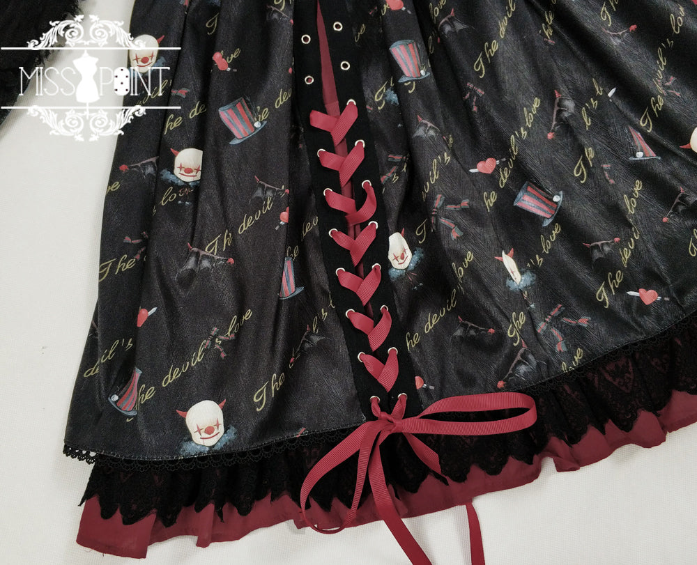 Miss Point~Gothic Lolita Clown and Bat Wings Print JSK Customized   