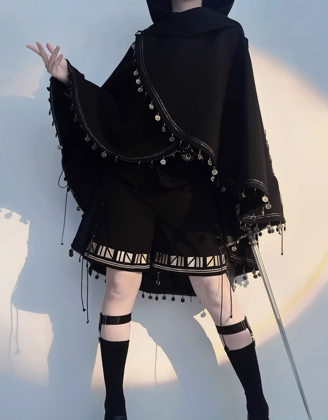 Princess Chronicles~Black Cat~Black Ouji Lolita Cape with Cool Cat Ear Hood