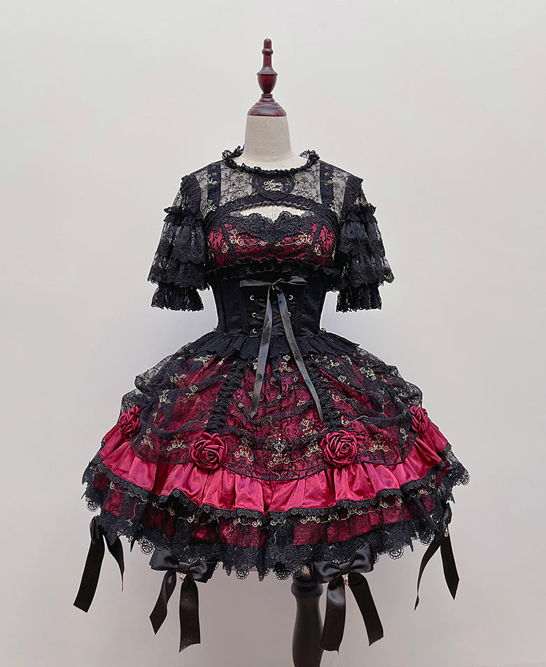 Angels Heart~Halloween Gothic Lolita Lace JSK Set black red S 