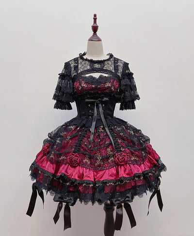 Angels Heart~Halloween Gothic Lolita Lace JSK Set black red S 