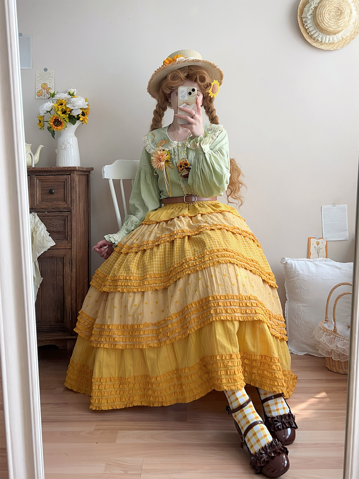 Miss Point~Garden Sunflower~Country Lolita Accessories KC and Sunflower Straw Hat