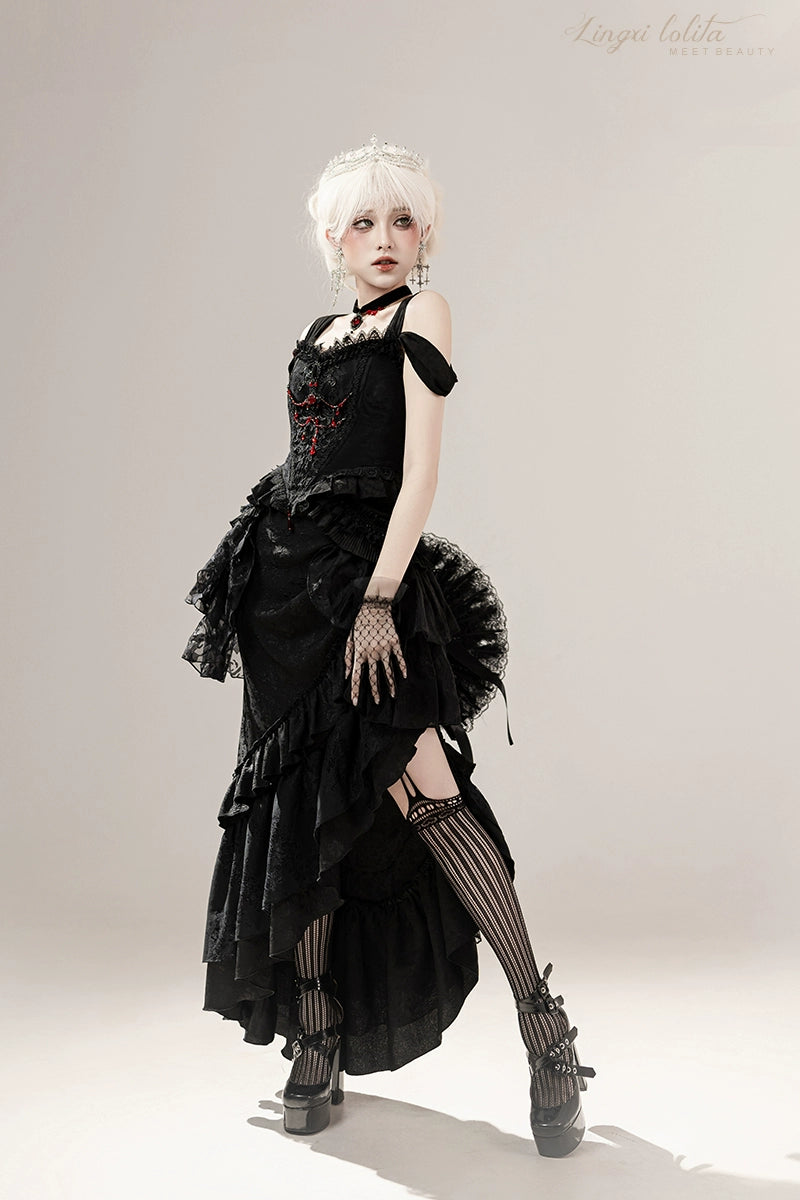 Lingxi Lolita~Lord of the Night~Gothic Lolita Skirt Suit Mermaid Skirt and Fishbone Bodice 42159:730282