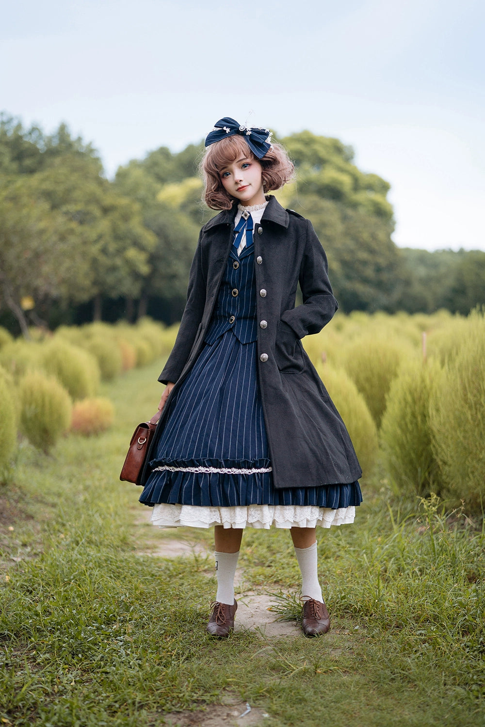 Miss Point~Rose Doll~Elegant Lolita Striped Fishbone Skirt   