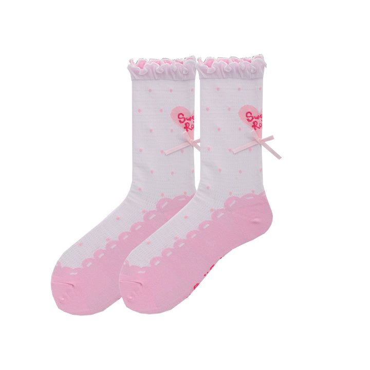 Roji Roji~Sweet Lolita Socks Cute Lolita Short Socks With Polka Dot Free size Pink - 1pair 