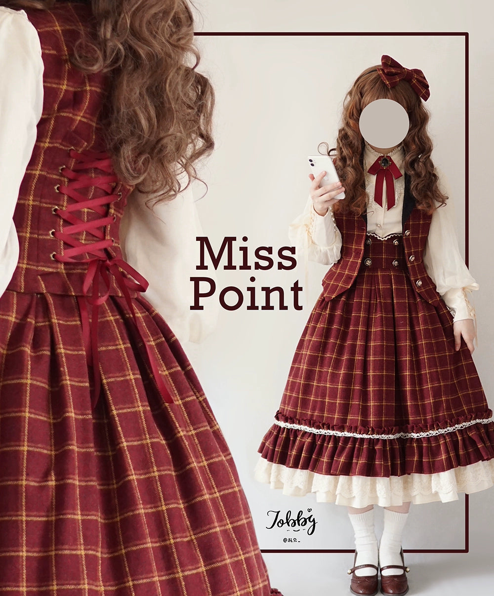 (BFM)Miss Point~Rose~Elegant Lolita Fishbone Grid Skirt Customized 32512:384948