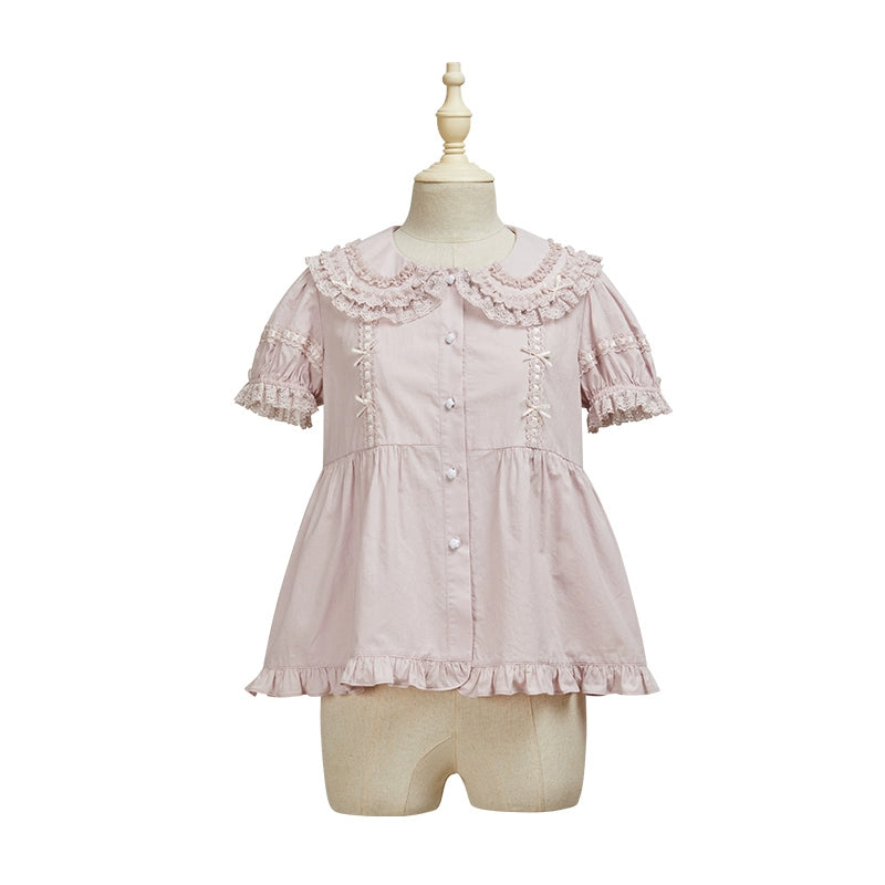 Summer Fairy~Cloud Dream~Sweet Lolita Shirt Peter Pan Collar Innerwear XS Short-sleeved shirt in light purple 