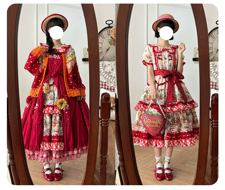 Spireme Cat~December Strawberry Field~Sweet Lolita OP Dress Strawberry Printed Dress