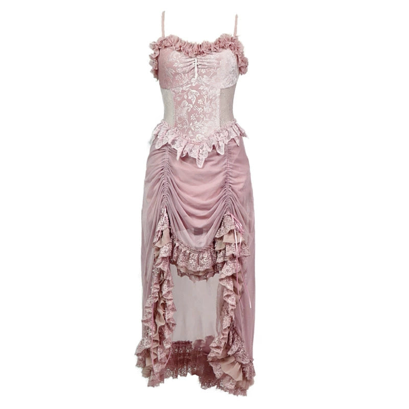 Blood Supply - Sakura Nightmare - Pink Gothic Velvet Drawstring Dress S Velvet Drawstring Dress Only