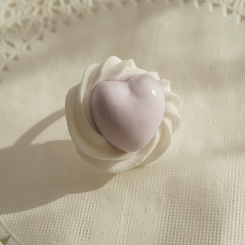 Cat Tea Party~Cute Lolita Ring Handmade Clay Cream Heart Shape Adjustable Ring Purple  