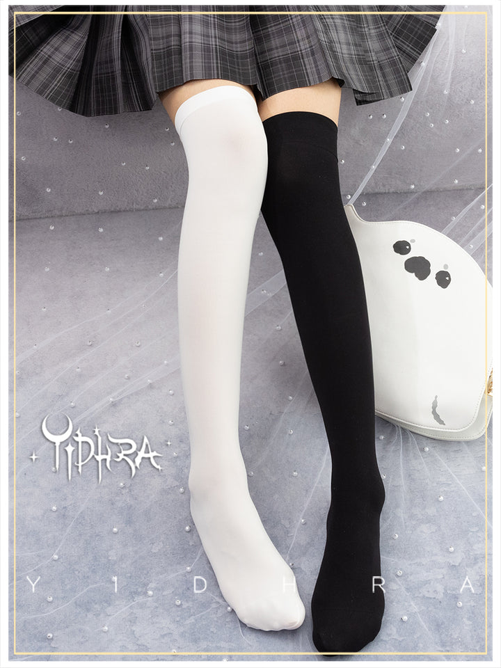 Yidhra~Daily Lolita 80D Velvet JK Knee-High Socks free size white-80D-long tube-new version 