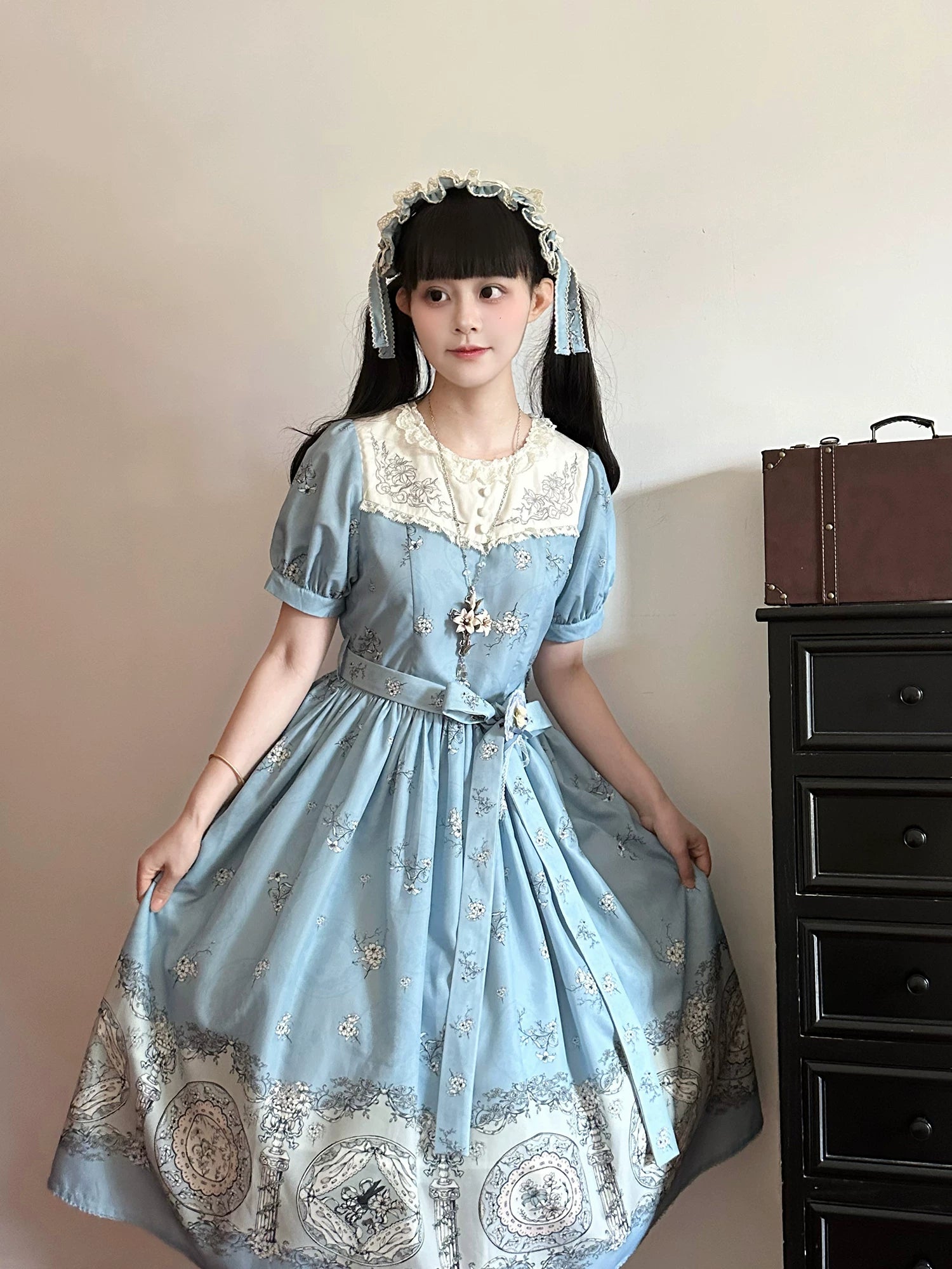 Small Porcelain Plate - Classic Lolita Plate Print OP, Embroidered Collar 45786:862769