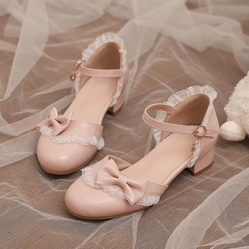 Yana - Sweet Lolita Sandal with Low Chunky Heel and Bow Decoration Pink 33