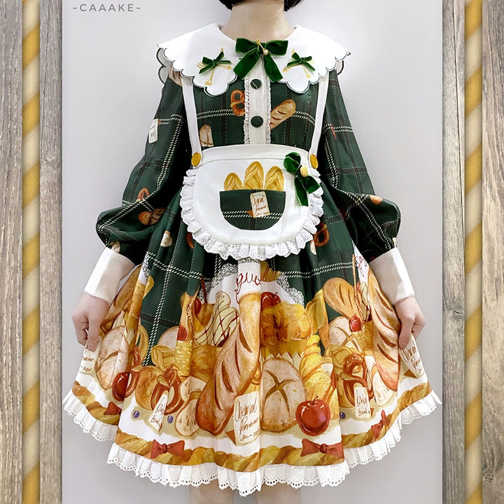 Chemical Romance~Freshly Baked Bread~Sweet Lolita OP Dress Long Sleeve Dress S Green 