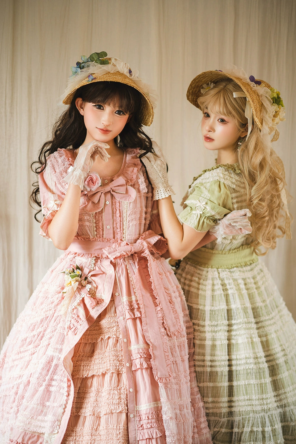 Miss Point~Cat Rose Tea~Elegant Lolita OP Open-front Short Sleeve Tiered Dress