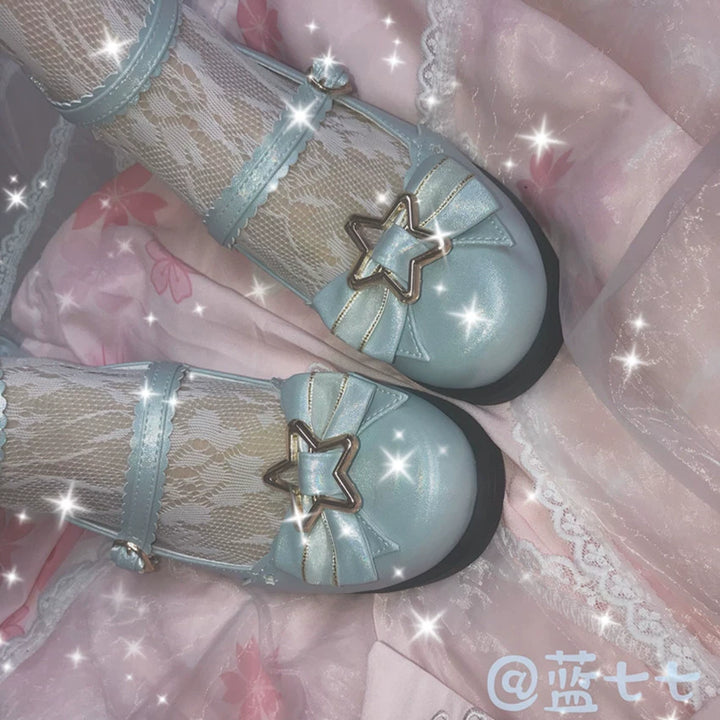 (BFM)Bubble Cat~Dreamy Starry~Sweet Lolita Shoes Low Heel Bow Shoes