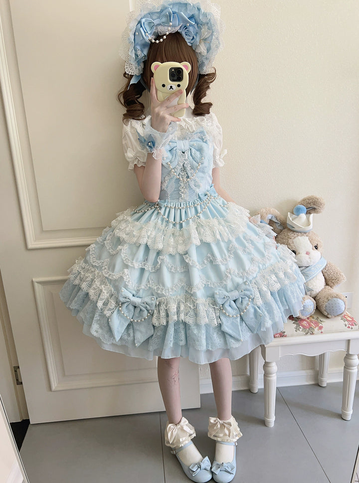 Mengfuzi~Showa Doll~Old School Lolita JSK Dress Tiered Skirt