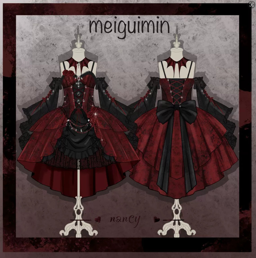 Cornfield Lolita~Rose Blood~Black Red Gothic Lolita JSK Jacquard Court Dress 40688:673032