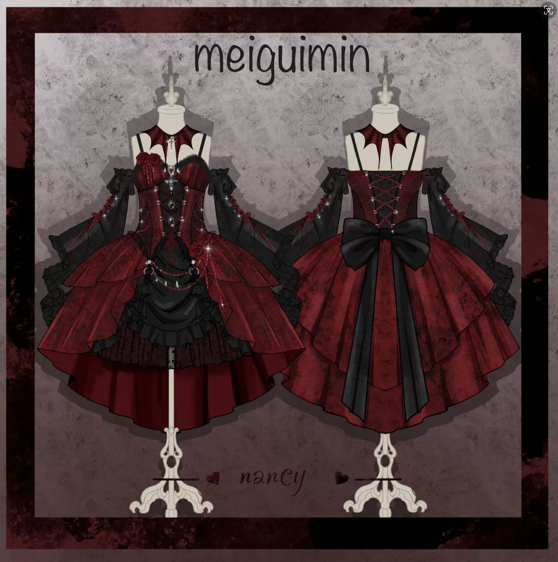 Black Red Gothic Lolita JSK Jacquard Court Dress